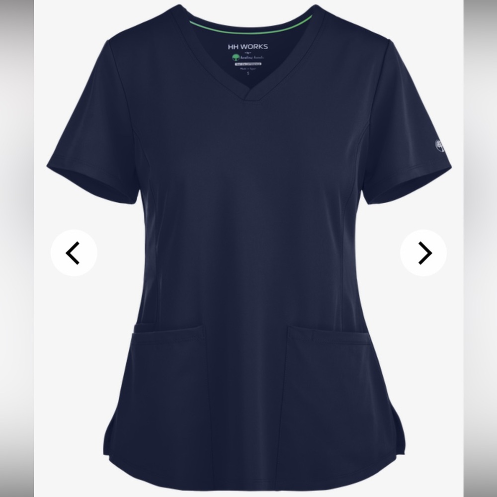 HH Works Healing Hands Monica Women's 4-Pocket V-Neck Scrub Top size XS Navy NEW